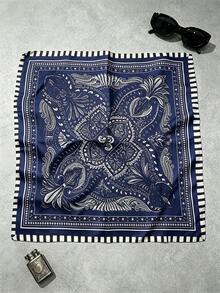1pc Men Navy Paisley Square Bandana Soft Lightweight Multifunctional Head Neck Scarf For Daily Casual Wear - Multicolor - View 12