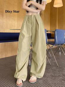 Loose Cargo Casual High Waist Wide Leg Pants For Women - Khaki - View 1