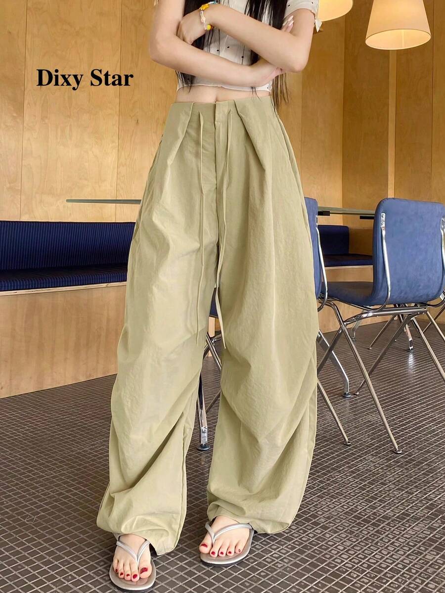 Loose Cargo Casual High Waist Wide Leg Pants For Women - Khaki - View 1