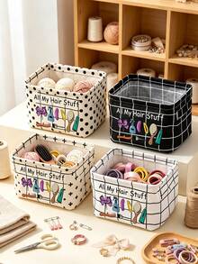 This Minimalist Fabric Desktop Storage Box Features Side Handles And Serves As An Organizer For Cosmetics And Hair Accessories, Or As A Container For Everyday Small Items; It Makes An Ideal Gift For Halloween Or Christmas. - Multicolor - View 9