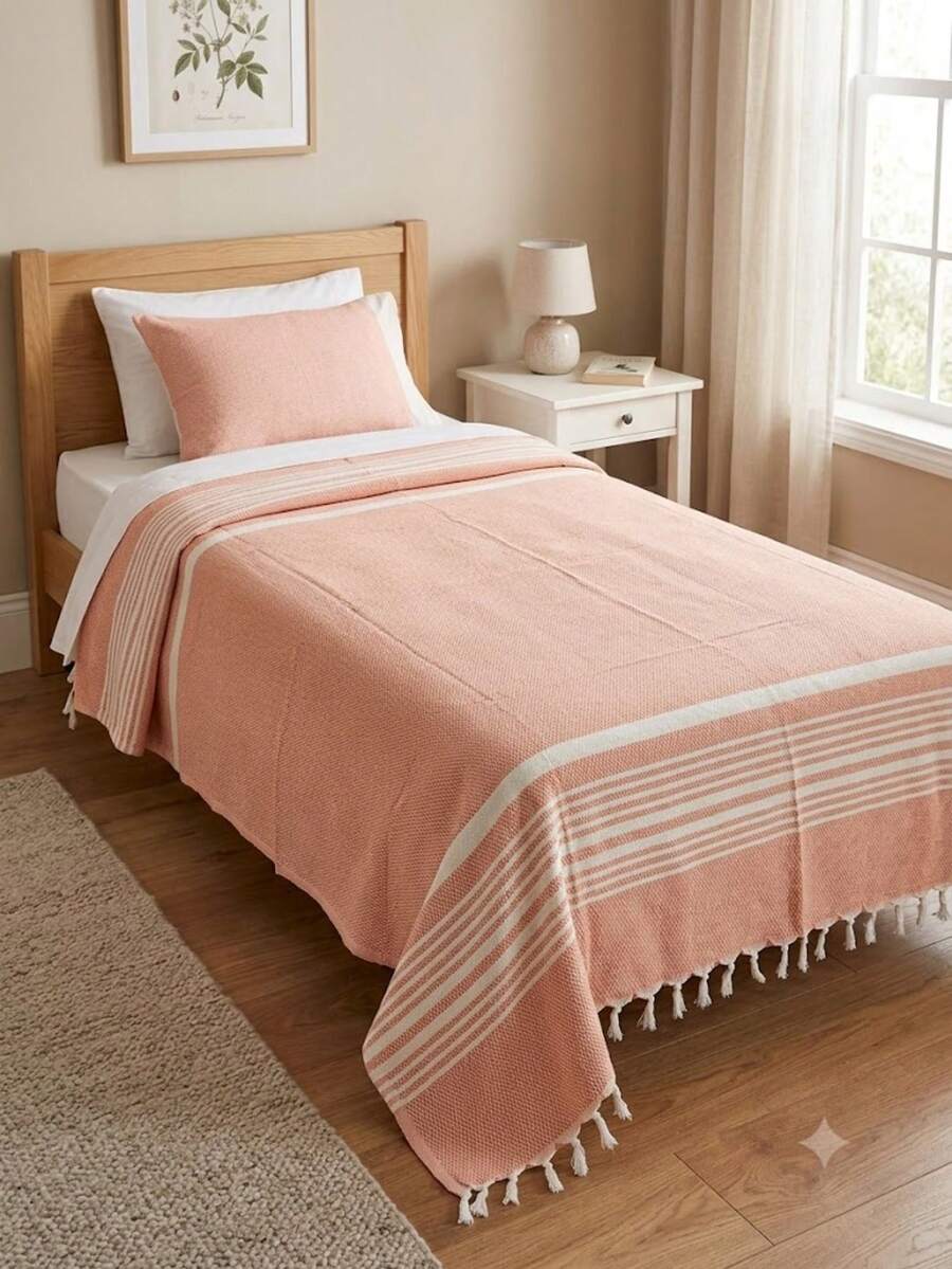 Retro Bedspread/Sofa Throw, Nap Blanket 175 X 190 Cm, Cotton Throw - Orange - View 1