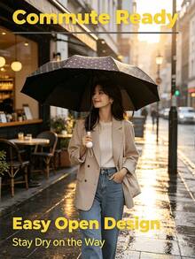 Minimalist Polka Dot Automatic Roll-Up Black Rubber Umbrella, Suitable For Sunny And Rainy Days, Foldable, UV Protection, Women's Parasol, Fashion Capsule Series Umbrella - Multicolor - View 7