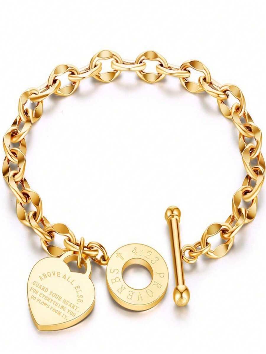 Letter ABOVEALLELSE Heart OT Clasp Stainless Steel Bracelet - Multicolor - View 1