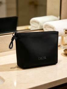 Portable Black Travel Makeup Pouch, Two Different Zipper‑Pull Designs, Water‑Resistant Toiletry Storage Case For Personal Use Or As A Gift - DIOR Cosmetic Bag - Black - View 9