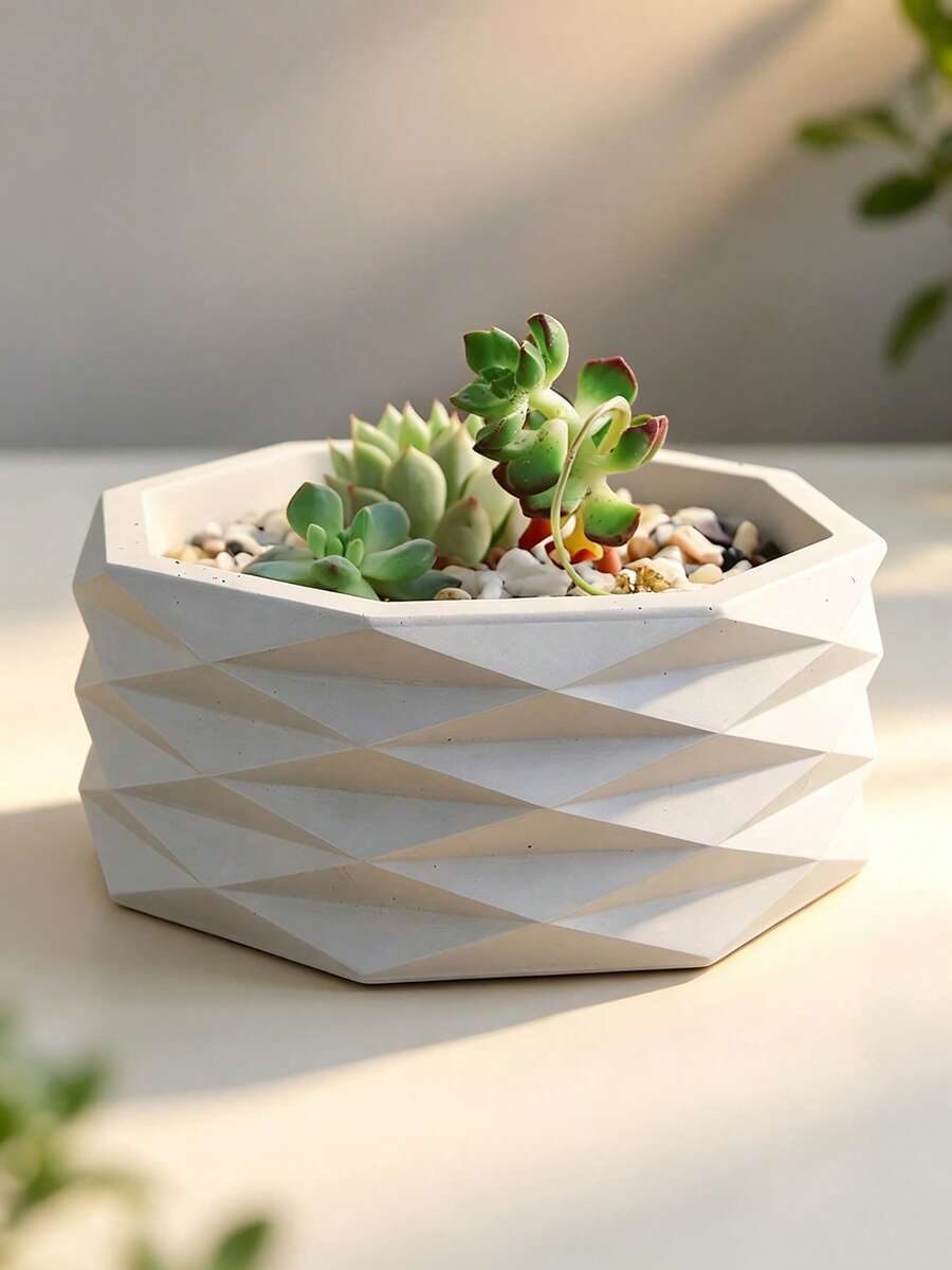Diy Gypsum Moulds For Making Decorative Round Flower Pots, Succulent Pots, Diamond Shaped & Square Shaped & Round Shaped Storage Boxes, Dropping Glue/Silicone Molds - White - View 1