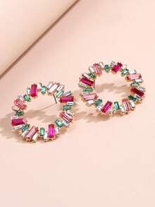 1 Pasang Anting Bunga Matahari Berlian Imitasi Persegi Berwarna-warni yang Berlebihan untuk Wanita, Perhiasan Liontin Telinga Berlian Imitasi Berwarna-warni dengan Desain Geometris Berongga Kreatif Bergaya Vintage - anting-anting - View 4
