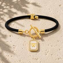 Initial Charm Black Rope Gold Plated Letter Bracelets For Women Men Toggle Closure Cubic Zirconia Tag - Yellow Gold - View 21