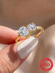 S925 Sterling Silver Moissanite Double Stone Ring For Women, Daily Commute Style, Engagement Proposal Ring, Anniversary Gift For Girlfriend - Multicolor - View 2