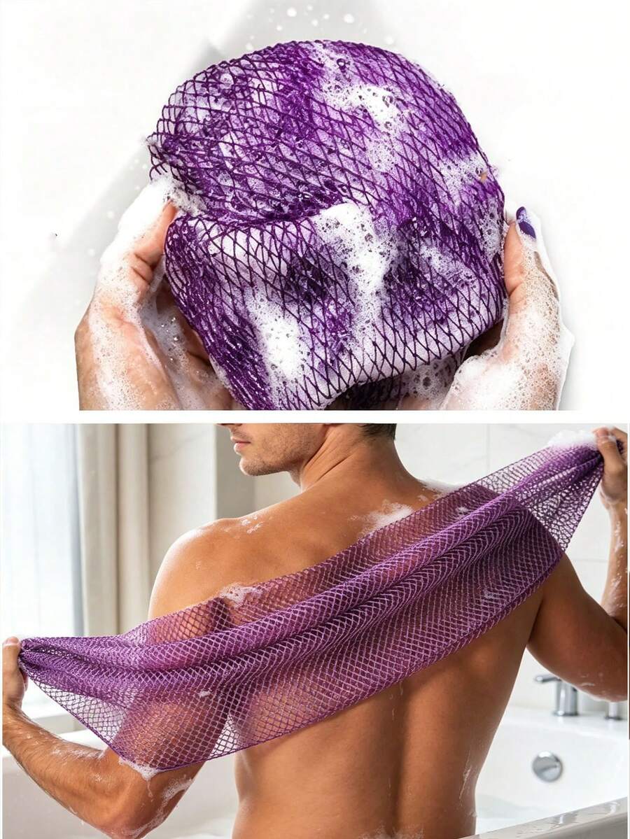 Jaring Mandi Eksfoliasi Gaya Afrika dengan Kantong Sabun, Scrub Tubuh dan Penggosok Punggung Nilon Panjang yang Elastis - Beraneka warna - View 1