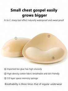 1 Pair Women's Invisible Padded Bra Inserts, Sponge Bra Pads, Breast Enhancer Pads, Swimwear Sponge Bra Pads - Apricot - View 5