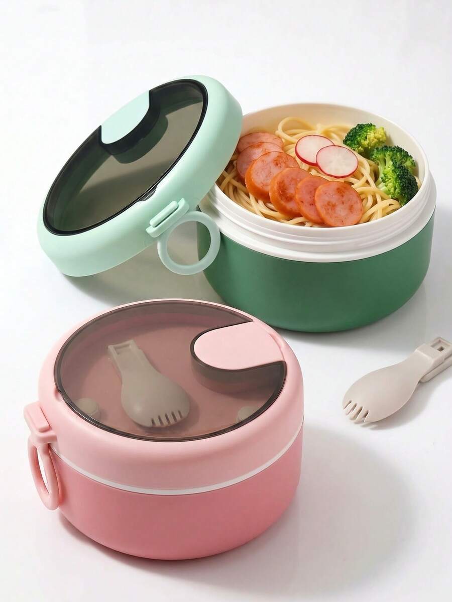 1pc Bento Box With Utensils, Large Capacity Lunch Box, Dishwasher And Microwave , Suitable For Office, Outdoor, School, Picnic, Back To School Supplies - Multicolor - View 1