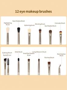 SEPROFE 12 Piece Makeup Brush Set, Professional Eye Makeup Brushes, Features Brushes For Eyeshadow, Eyeliner, Eyebrow, Lash And Concealer Application, Ultra Soft Fibers For Natural Three Dimensional Finish, Premium Wooden Handles - Champagne - View 8
