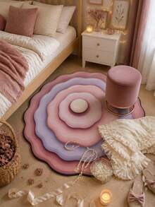 1pc Ripple Round Area Rug, Concentric Wave Ridge Carpet In Pink And Lilac, Abstract Modern Bedroom Floor Mat, Minimalist Vanity Corner Rug, Soft Aesthetic Dorm Accent Mat - Baby Pink - View 2