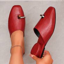 Women's Flat Casual Fashion Outdoor Slip-On Shoes With Round Ring Decor And Thick Sole Footbed - Red - View 3