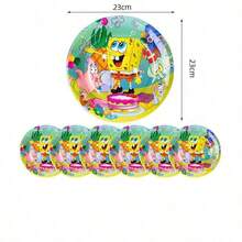 SpongeBob SquarePants مجموعة أدوات مائدة حفلة عيد الميلاد SquarePants 51 قطعة، أطباق وأكواب ومناديل ومفرش طاولة قابلة للتخلص منها مناسبة للكرنفال والزفاف وديكورات عيد الميلاد والحفلات والكريسماس - متعدد الألوان - مشاهدة 6