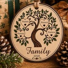 Ornamen Pohon Keluarga Bulat Kustom, Dekorasi Gantung Pohon Natal yang Dipersonalisasi, Aksen Dinding Liburan Bergaya Pedesaan, Kenang-kenangan Keluarga dengan 2-6 Nama yang Dapat Disesuaikan, Ornamen Natal 2026 yang Dapat Disesuaikan, Dekorasi Rumah Meriah, Hadiah yang Mengharukan untuk Keluarga & Teman - Gaya B - View 6