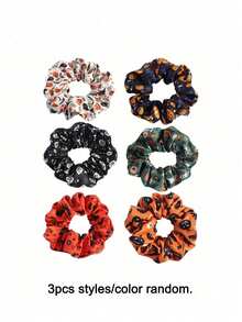 3pcs Halloween Large Black Skull Fabric Hair Scrunchies Headbands, Universal Hair Accessories For Girls - Multicolor - View 11