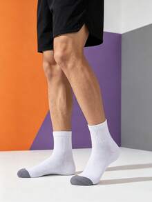 1/5/10 Pairs Men's Mid-Calf Socks, Diagonal Stripe Mesh Sports Comfortable Soft Mid-Calf, Simple Versatile - Multicolor - View 4
