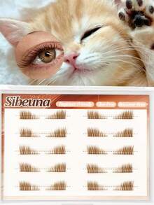 Sibeuna 10對棕色自黏式半截假睫毛，貓眼款，自然棕色調，預黏膠，纖細豐盈，睫毛接長妝容，適用眼角，秋季風格，適合初學者 - 棕色 - 查看 3