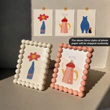 6 Inch Cute Beaded Plastic Photo Frame, Cute Desktop Photo Frame, Decorative Photo Frame Display Stand, Home Decor Ornament | Desktop Photo Frame, Rustic Style Desktop Decor, Modern Home Decor, Preset Photo Paper Style (Random) - Multicolor - View 3