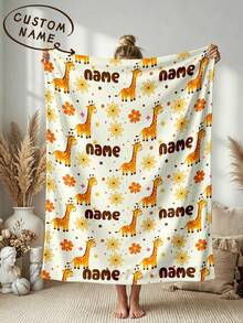1pc Customized Name Blanket, Personalized Name Throw, Suitable For Bed, Living Room Sofa, Outdoor Beach Camping Pets, Personalized Home/Pet/Couple Bed Blanket, Personalized Christmas Gift, Family Gift, Birthday Gift, Gift For Friends, Gift For Her, Gift For Son/Daughter - Style 1 - View 1