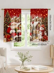 2 Peças Cortinas com Tema de Natal, Elementos Fofos de Papai Noel e Boneco de Neve, Segurando Presentes, Adequado para Decoração de Casa de Feriado de Natal, Decoração de Casa, Decoração de Atmosfera de Sala de Estar e Quarto, Decoração de Feriado de Natal 2027. Cortinas Semitransparentes com Passante para Vara. - Multicolorido A - Visão 17