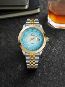 RICECGO Luxury Quartz Men's Watch, Sports Men's Watch, Luminous Date Calendar Display Stainless Steel Men's Watch - Silver and Gold - View 9