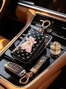 2D Crystal Cow Print Niche Key Pouch, Polka Dot Leather Car Key Protective Cover, Lightweight Anti-Scratch Keeps Keys Like New, Suitable For Daily Commute And Self-Driving Trips, Designed For Car Owners Who Value Personalized And Protection, Also A Great Gift For Holidays And Birthdays, A Thoughtful Little Gift For Yourself Or Friends And Family, Brighten Up Key Storage Details, Add Unique Style To Daily Travel - Multicolor - View 6