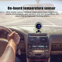 Digital Temperature Gauge And Car Voltmeter With Sensor, Round LED Voltmeter With Blue Light, Easy Installation And High Precision For Car, Motorcycle, ATV - Black - View 3