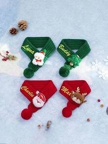 1pc Customized Knitted Winter Pet Christmas Scarf With Pom Pom, Soft & Warm Cat Dog Shawl, Red & Green Color With White Trim, Machine Washable Filled, Suitable For Small & Medium Pets, New Year Pet Neck Accessory, Cat Christmas Decoration - Multicolor - View 2