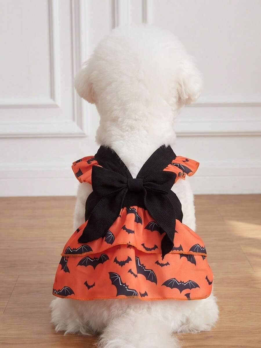 LUCKIE PAW 1pc Black Bat Pattern Pet Dress, Physical Flea Protection, Reduces Shedding, Heat Insulation, Breathable, Suitable For Small And Large Dogs And Cats, Indoor And Outdoor - Orange - View 1