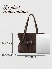 Women's Vintage Style Faux Leather Shoulder Bag, Motorcycle Design, Large Capacity Tote Bag, With Metal Buckle, Fashion Commuter Handbag - Multicolor - View 7