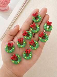 5/10/20pcs Christmas Holiday Cartoon Wreath Resin Charms, Suitable For DIY Jewelry Making - Perfect For Earrings, Necklaces, Bags And Keychains Crafts - Multicolor - View 2