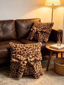 1pc/2pcs Vintage Faux Fur Leopard Print Pillow Case, Double-Sided Pattern Fluffy Plush Decorative Square Pillow Cover, Sofa Decorative Cushion Cover, Suitable For Bed, Living Room, Bedroom Decoration, Pillow Insert Not Included - Multicolor - View 5