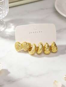 6/18Pcs Boho Multipack Gold Tone Earrings, Vintage Floral Heart Teardrop Statement Earring Pack, Fashion Jewelry Set For Women - Gold - View 6