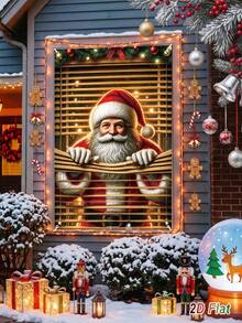 1Pc Christmas Window Cover With Santa Claus Pattern, 80*120cm Polyester Hanging Window Decoration Banner, Merry Christmas Decoration, Xmas Decor, Festive Home Decor, Photo Backdrop Decor, Indoor Outdoor Decor - Multicolor - View 5