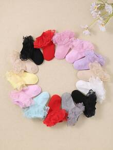 1/5/10 Pairs Random Style Girls Lace Ruffle Socks, Little Girls Autumn Clothing, Autumn Decorative Christmas Halloween Accessories, Baby Essentials Baby Socks - Multicolor - View 4