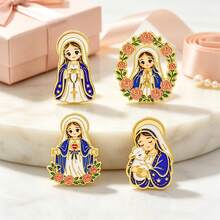 Christian Virgin Mary Jesus Brooch Set, Enamel Lapel Pins, Religious Decorative Badges For Backpacks Clothes Hats, Beat Gift For Women Girls Christian - Multicolor - View 9