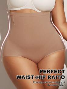1pc Women's High Waist Tummy Control Butt Lift Shaping Black Smooth Seamless Plus Size Shapewear Bottoms PAUKEE - Mocha Brown - View 6