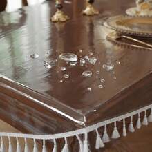1pc PVC Waterproof Oil-Proof Tablecloth, Anti-Slip Lace Edge Placemat, Dust-Proof Dining Table Mat, Suitable For Kitchen, Restaurant, Party Decoration, Home Decor - White - View 6