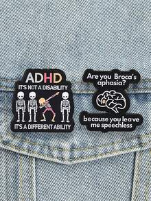 1pc Humorous Mental Health Enamel Brooch, ADHD Broca's Aphasia Skull Lapel Pin, Neurodiversity Humor Badge, Suitable For Backpack, Denim Jacket Decoration Gift - Multicolor - View 3