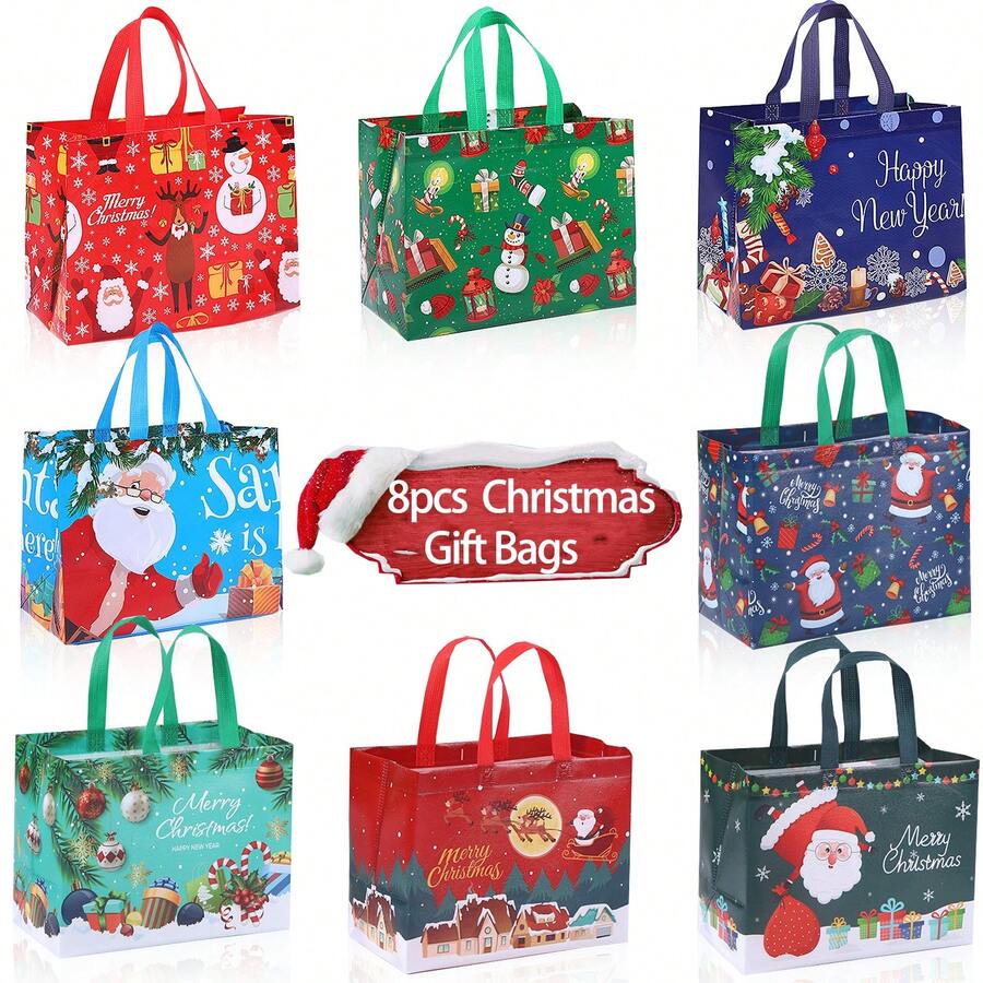 8pcs Extra Large Christmas Gift Bags, Reusable Holiday Gift Packaging Solution, Christmas Gift Bags, Christmas Gift Tags, New Year Gift Bags, Gift Wrapping, Gift Box Bags, Christmas Valentine's Day