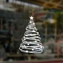 1pc Christmas Glass Sticker, New Year Glass Christmas Tree Decorative Sticker, White PVC Christmas Tree Holiday Decoration Sticker Suitable For Windows And Doors - one-size - View 2