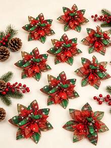 3pcs Set Shiny Red Christmas Decorations, Easy To Install And Place. Can Be Used To Decorate Christmas Trees, Also Suitable For Weddings And Various Holiday Scenes For Floral Arrangements, Enriching Decorative Layers And Creating A Rich Holiday Atmosphere. - A - View 8