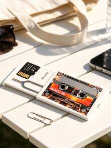 Cyber Retro Style Cassette Tape Print Card Holder, With SIM Card Pin Slot, Includes Matching Card Pin (SIM Card Not Included), Cassette Tape Print SIM Card Storage Box, SIM Card And SD Card Storage Case, Can Store SIM Card/SIM Card Pin - Multicolor - View 8