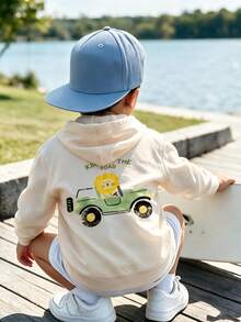 Baby Boy Casual Hooded Sweatshirt, Long Sleeve Cozy Pullover Tops, Infant All Season Daily Wear - Apricot - View 9