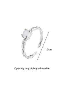 1pc Minimalist Fashion Versatile Premium Sense Unique Vintage Open Index Finger Ring Birthday Gift Faux Moonstone Ring For Women - Silver - View 5