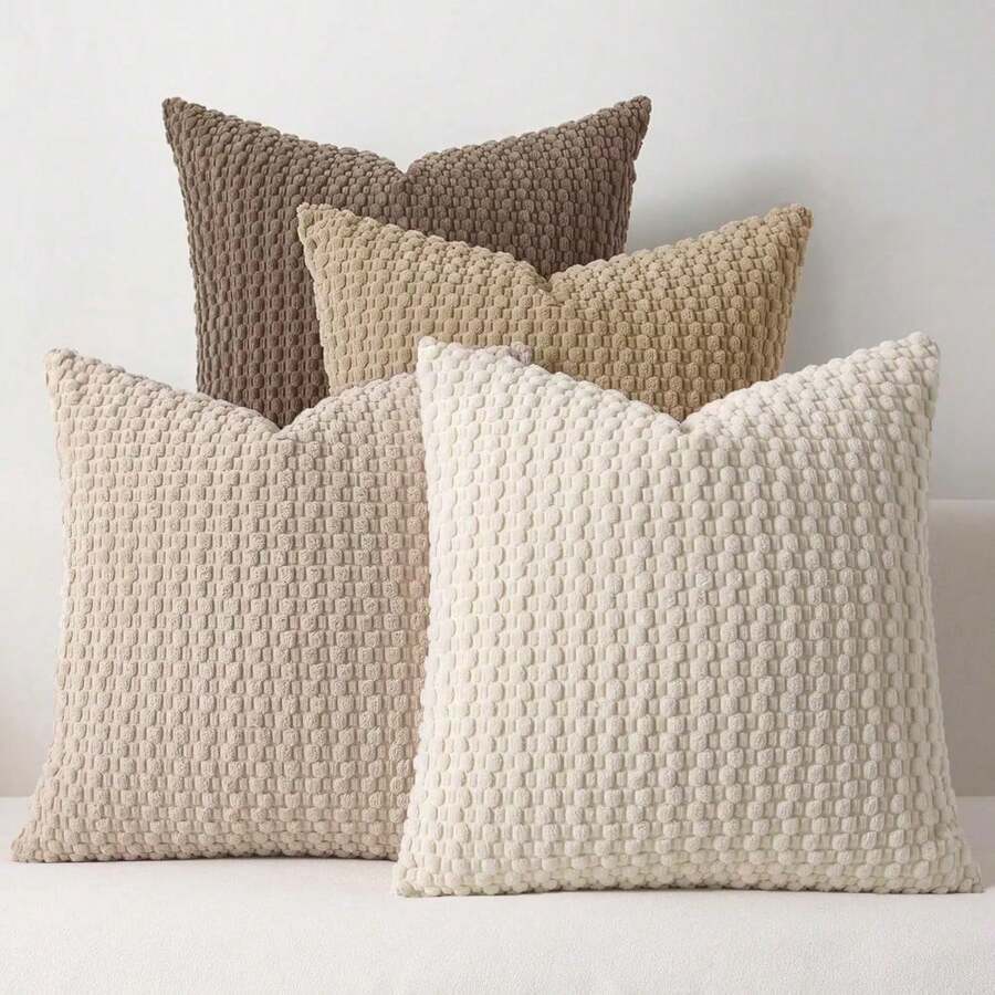 4 piezas de fundas decorativas de almohada de terciopelo acanalado suave de primavera, fundas de cojín de tela de felpa de unicolor para sofá y silla (no incluye insertos de almohada) - Multicolor 2 - Ver 1