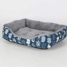 1pc Cozy Warm Plush Pet Bed, Blue Cartoon Pattern Pet Sofa Cushion For Cats Small Dogs, Durable Polyester Easy‑Clean Indoor Pet Nest - Multicolor - View 4