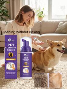 Mousse vệ sinh thú cưng không cần rửa, công thức dịu nhẹ khử mùi, giúp lông thú cưng mềm mượt và bóng khỏe, dầu gội thú cưng hàng ngày khử mùi và dưỡng ẩm không gây kích ứng, dễ sử dụng - 50ml - Xem 1